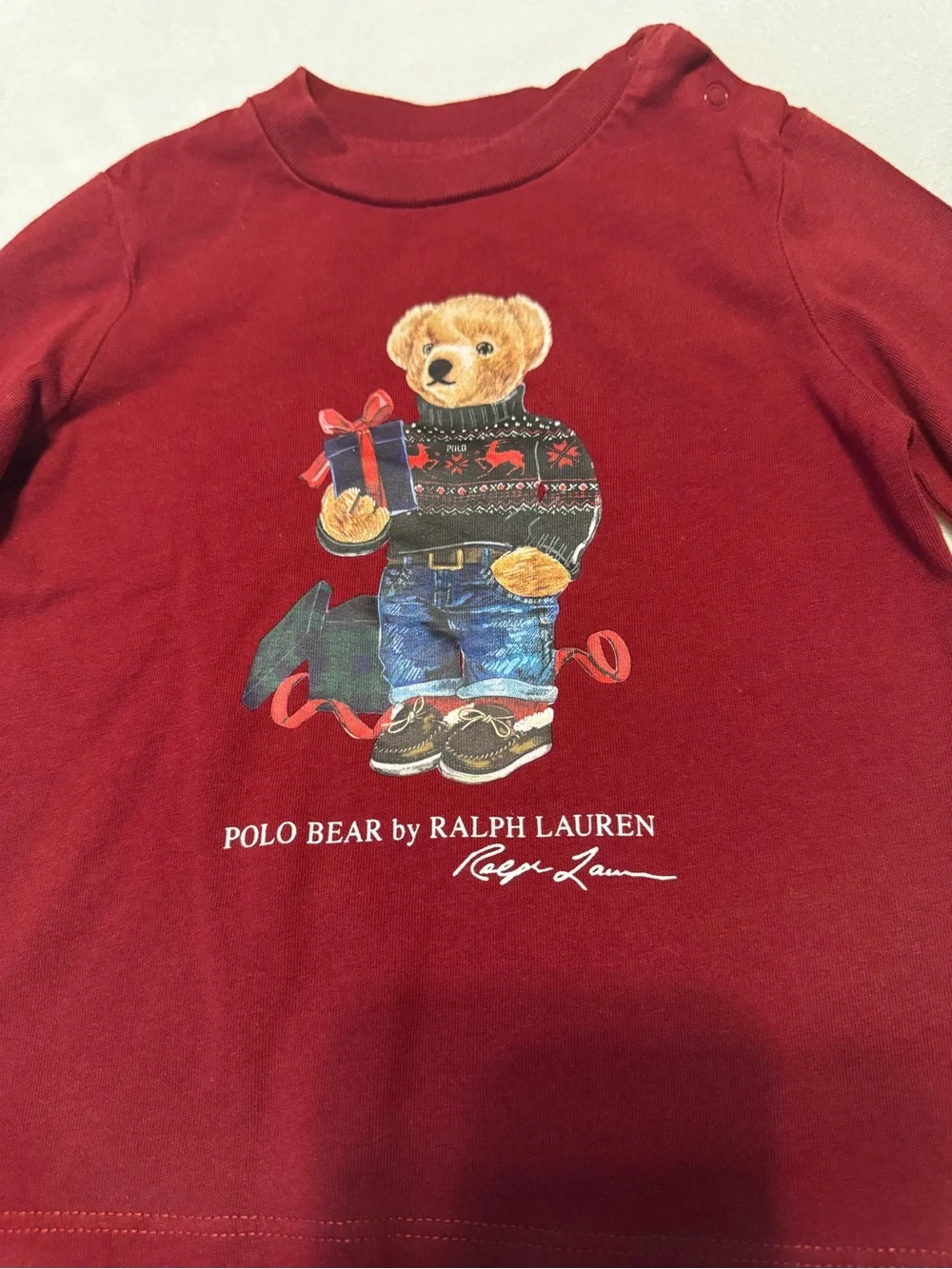 Ralph Lauren Maroon Polo Bear Long-Sleeve Tee